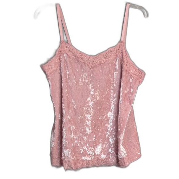 No Boundaries Pink Crushed Velvet Velour Lace Tank Juniors L 11-13 Y2K - Picture 1 of 5
